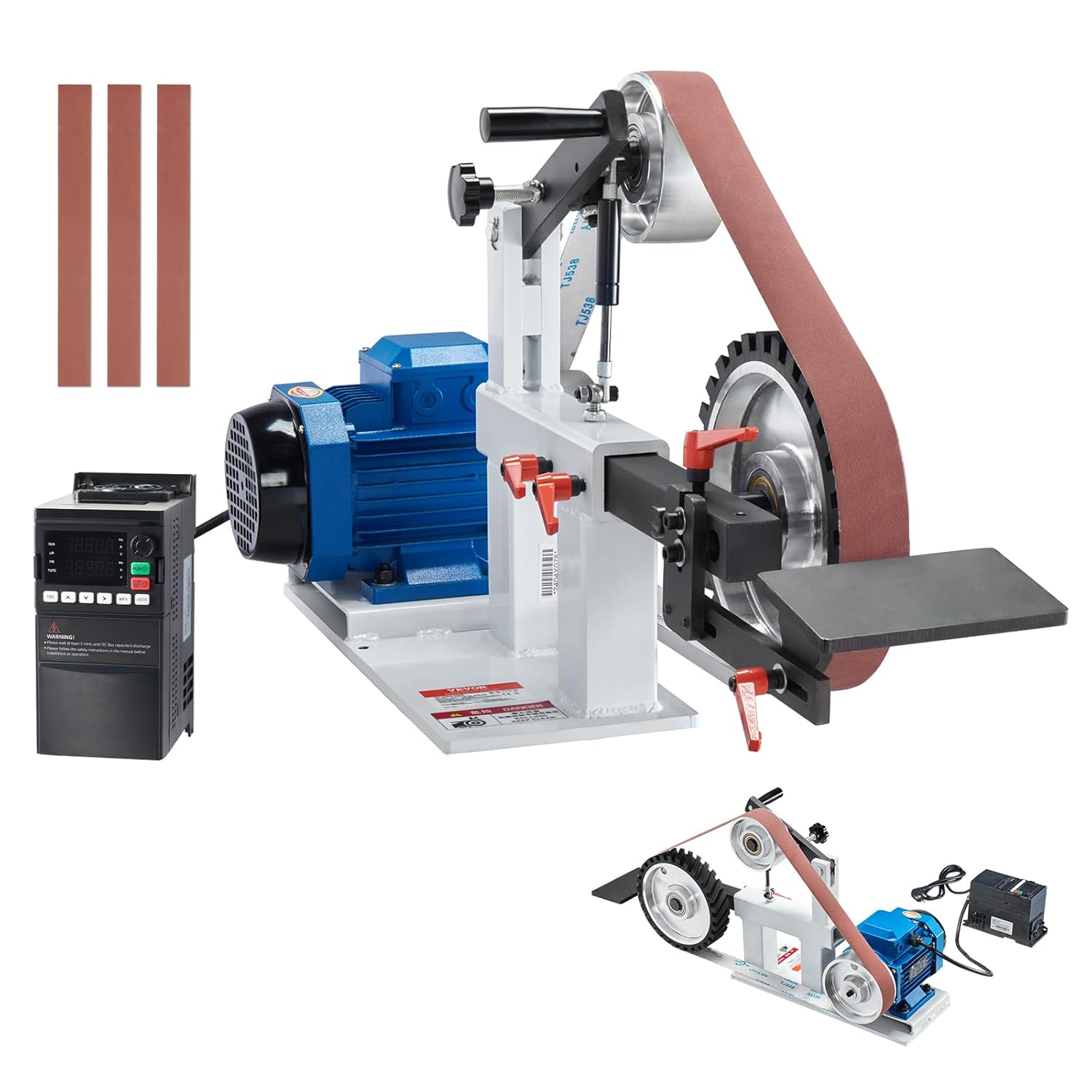 BELT SANDERS, BRAND, CATEGORY, VEVOR, VEVOR Belt Grinder Sander, 72 x 2-Inch Variable Speed Belt Polisher with VFD, 1500W 2HP Polishing Grinding Machine with 3 Grinding Moulds & 3PCS Sanding Belts for Metalworking, Knife Making