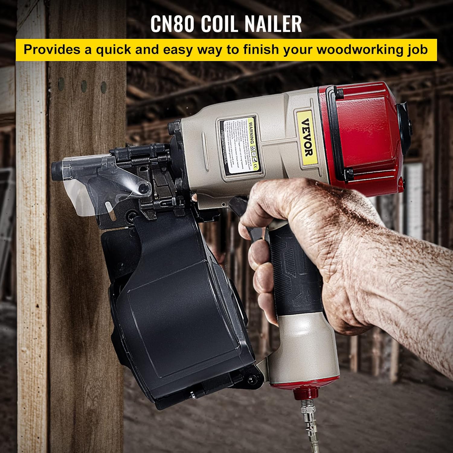 BRAND, CATEGORY, SIDING NAILERS, VEVOR, VEVOR Coil Siding Nailer CN70, 1-3/4-inch to 2-3/4-inch 15 Degree Pneumatic Siding Nail Gun for Siding Sheathing Wooding Fencing Decking