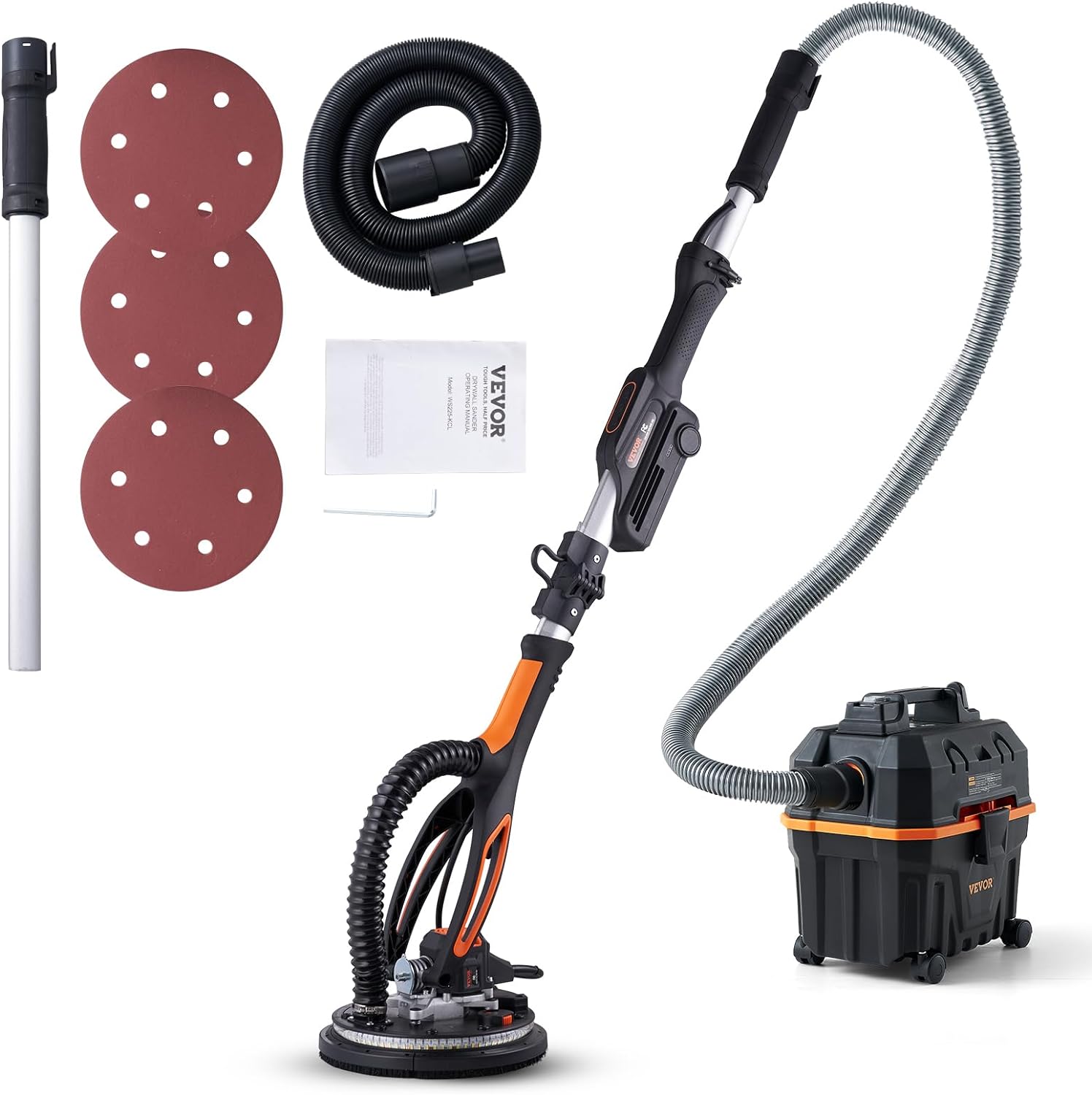 BRAND, CATEGORY, DISC SANDERS, VEVOR, VEVOR Drywall Sander, 900W Electric Sander with 12 Sanding Discs, Variable Speed 800-1800 RPM Wall Sander with 3 Suction Ducts, Foldable Ceiling Sander & 2 LED Lights, Extendable Handle, Dust Bag