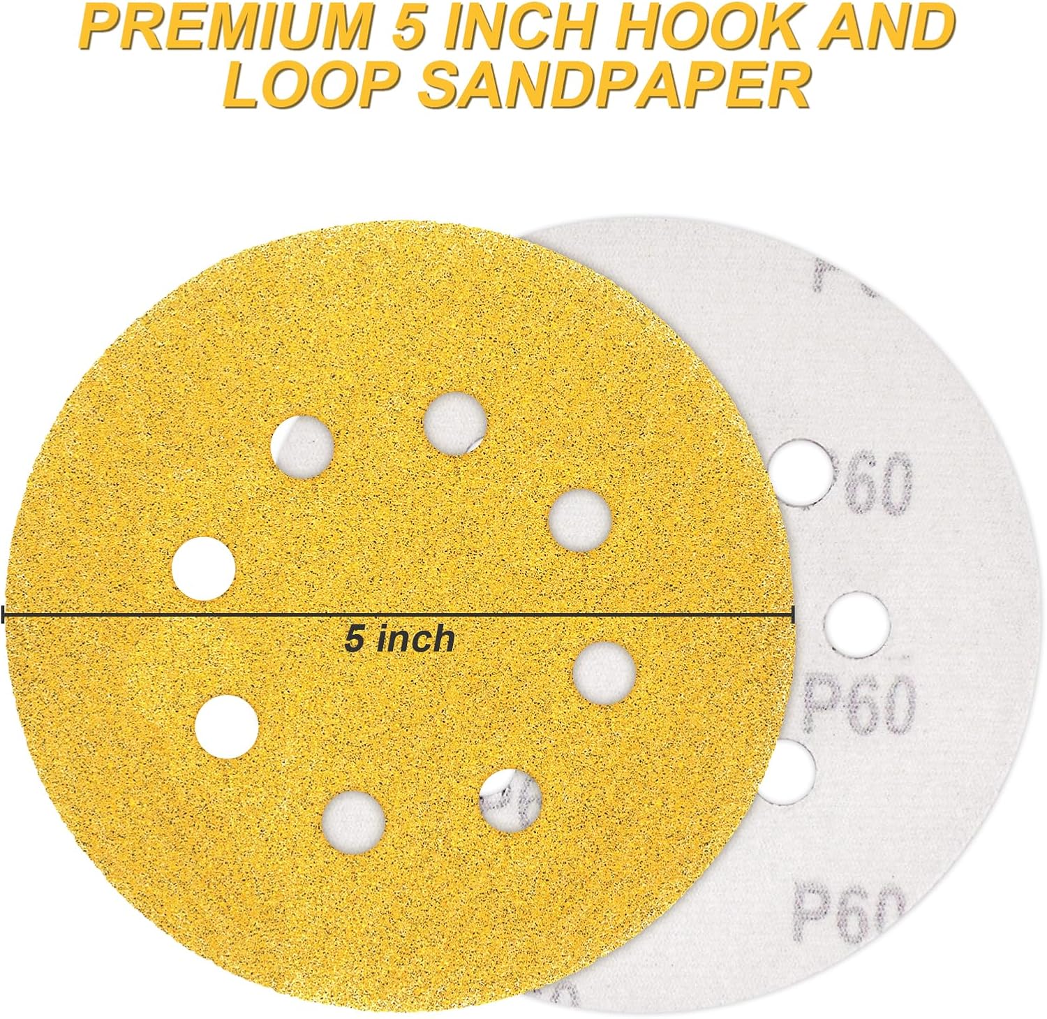 BRAND, CATEGORY, HOOK & LOOP DISCS, VFINE, VFINE 5 Inch Sandpaper 80 Grit, 100 Pieces Hook and Loop Sanding Discs 8 Hole Dustless Random Orbital Sandpaper Aluminum Oxide Round Sanding Pads for Wood Working