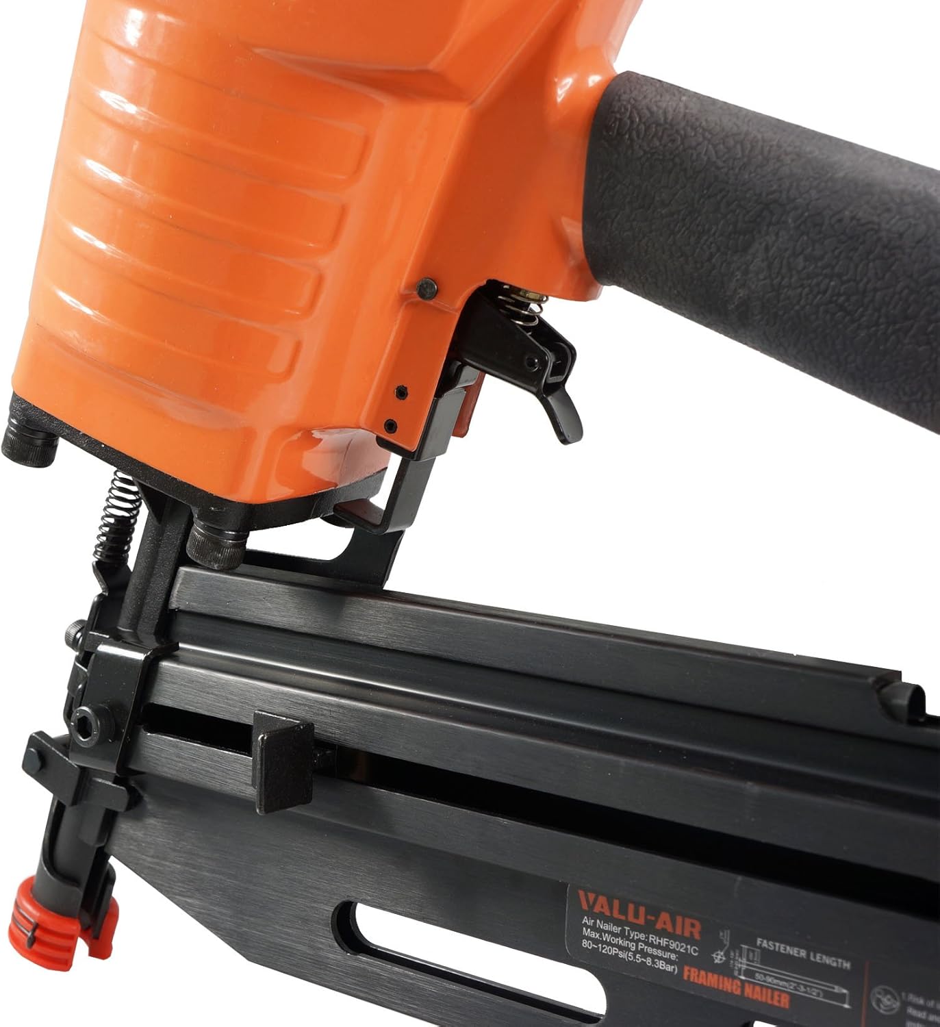 BRAND, CATEGORY, FRAMING NAILERS, VALU-AIR, Valu-Air 9021C 21 Degree 3-1/2" Full Round Head Framing Nailer with Carrying Case and Interchangeable Trigger, Tool-Free Depth Adjust, and No Mar Tip