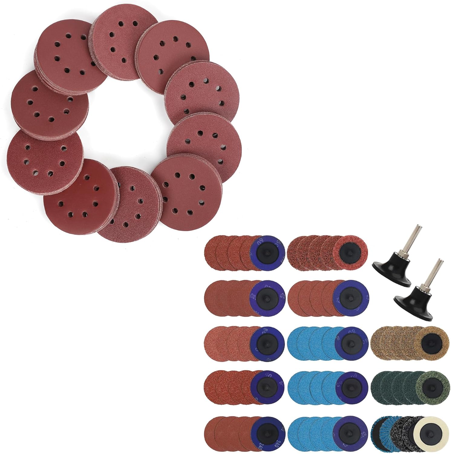 ACCESSORIES, BRAND, CATEGORY, WORKPRO, WORKPRO 150-piece Sanding Discs Set - 5-Inch 8-Hole Sandpaper 10 Grades，101-pieces Sanding Discs Set, 2 inch Discs with 1/4 inch Holder