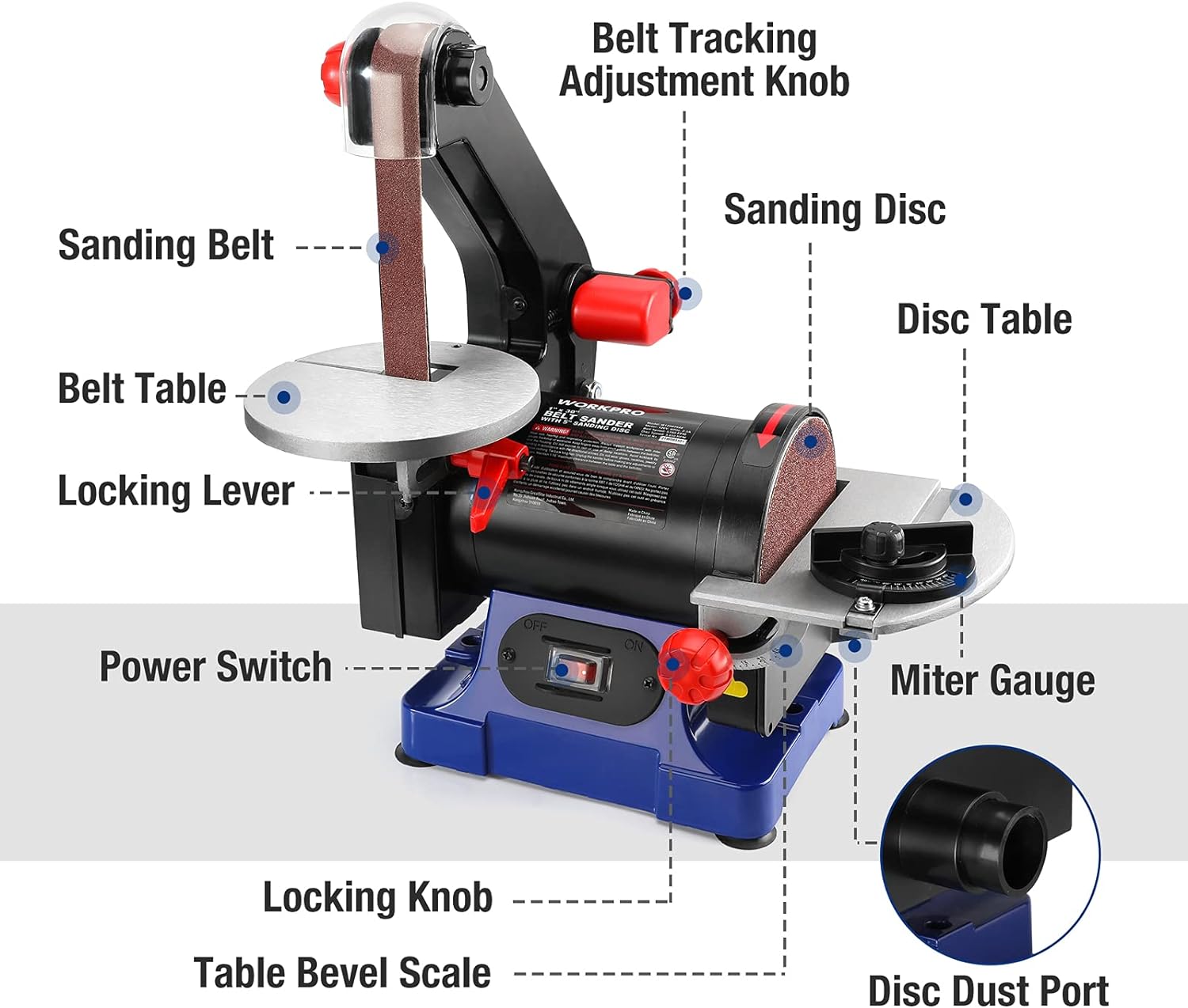 BRAND, CATEGORY, COMBINATION DISC & BELT SANDERS, WORKPRO, WORKPRO Disc Belt Sander, 1 in. x 30 in. Belt & 5 in. Sanding Disc, Power Combination Sander for Woodworking, including 6pcs Sandpapers