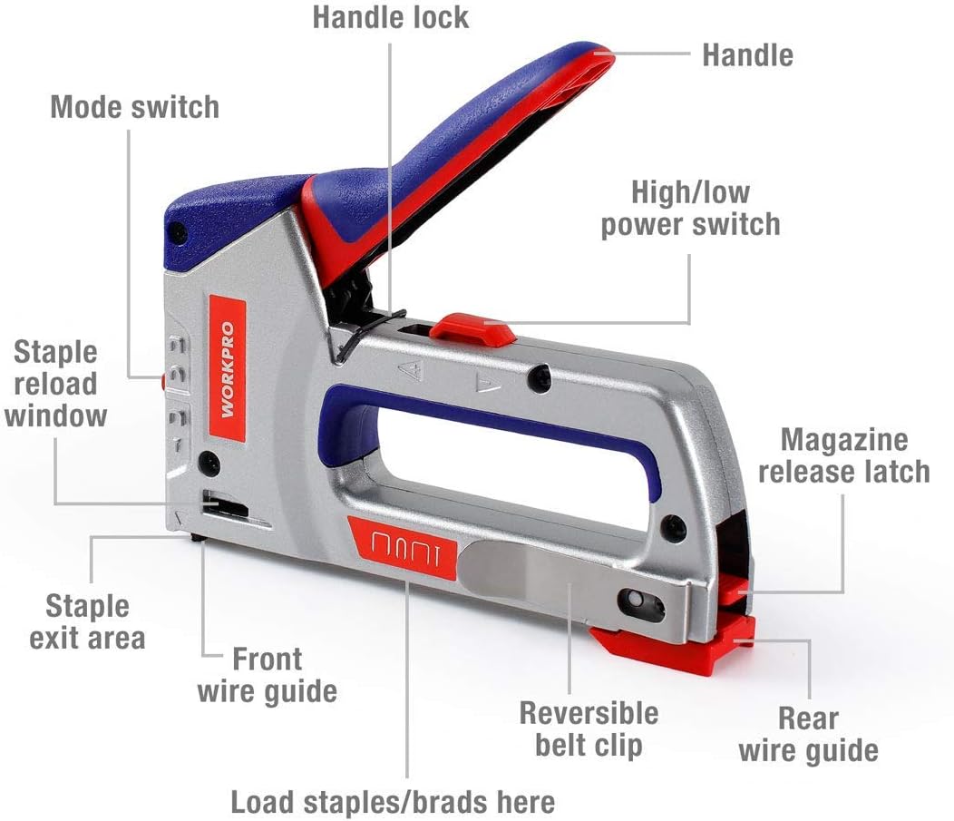 BRAND, CATEGORY, STAPLERS & TACKERS, WORKPRO, WORKPRO Heavy-Duty 4-in-1 Staple Gun Kit, Manual Brad Nailer with 3000 Staples and 1000 Brad Nails, for Upholstery, Material Repair, Decoration, Furniture, Doors, Windows, Carpentry & Home DIY Use