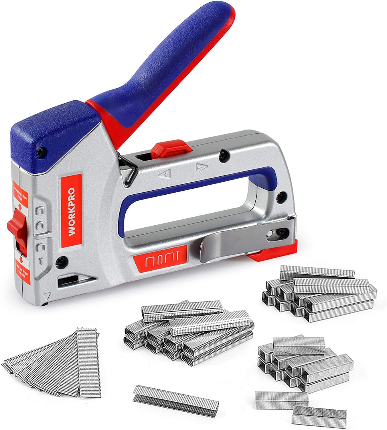 BRAND, CATEGORY, STAPLERS & TACKERS, WORKPRO, WORKPRO Heavy-Duty 4-in-1 Staple Gun Kit, Manual Brad Nailer with 3000 Staples and 1000 Brad Nails, for Upholstery, Material Repair, Decoration, Furniture, Doors, Windows, Carpentry & Home DIY Use