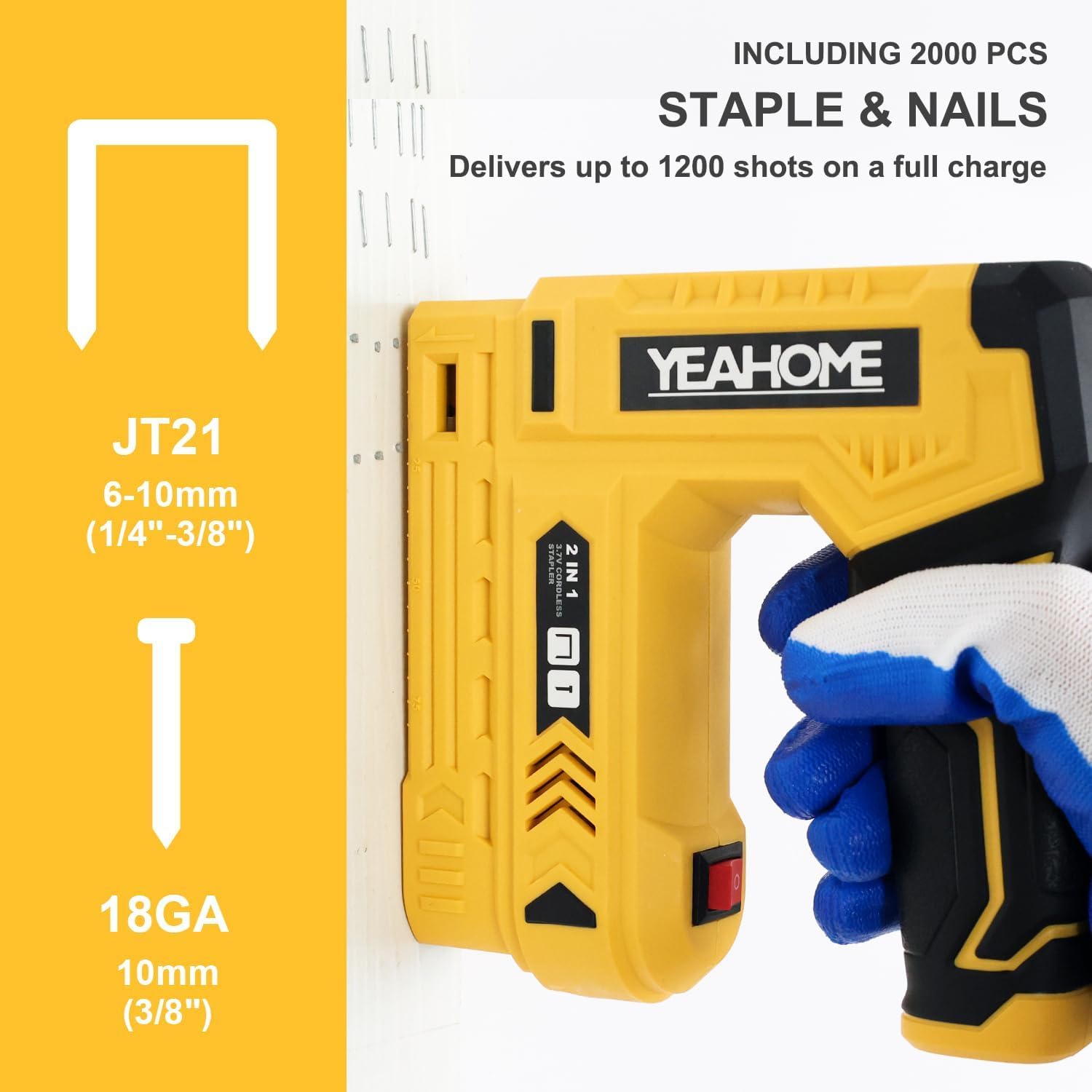 BRAND, CATEGORY, FINISH STAPLERS, YEAHOME, YEAHOME Electric Staple Gun, 5 in 1 Cordless Staple Gun for Upholstery with 1800 Staples & Nails, 3.7V Brad Nailer Kit with USB Charger & Staple Remover for Wood, Carpentry, Crafts, DIY