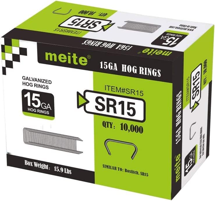 BRAND, CATEGORY, MEITE, STAPLES, meite 15 Gauge 7/8-Inch (22mm) Outer Crown D Hog Rings Galvanized D Ring Staples for meite PHD-B Pneumatic D-Ring Stapler (2 Boxes)