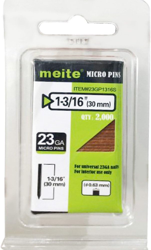 BRAND, CATEGORY, MEITE, PINNER NAILS, meite 23 Gauge Pin Nails, 1-3/16-Inch Micro Headless Pins for Pin Nailer - Copper Plated Pins Nails for Nail Gun, Ideal for Fine Woodworking and Trim Work (6 Boxes)