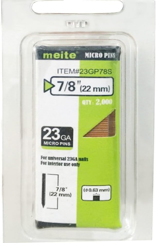 BRAND, CATEGORY, MEITE, PINNER NAILS, meite 23 Gauge Pin Nails, 7/8-Inch Micro Headless Pins for Pin Nailer - Copper Plated Pins Nails for Nail Gun, Ideal for Fine Woodworking and Trim Work (2,000 PCS)