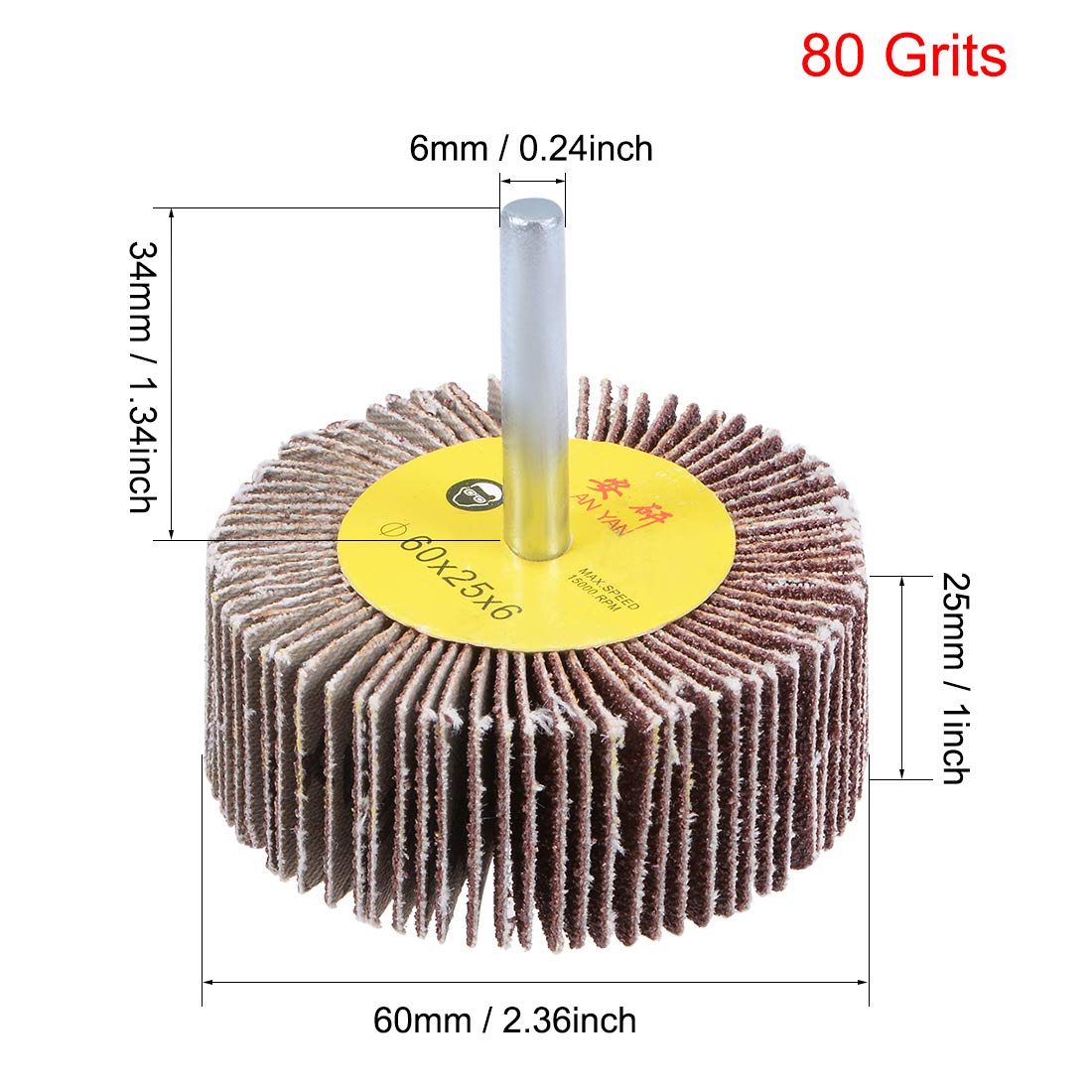 BRAND, CATEGORY, FLAP WHEELS, UXCELL, uxcell 2-3/8 Inch Flap Wheels Shank Mounted Sanding Abrasive Wheel 80 Grits 5 Pcs